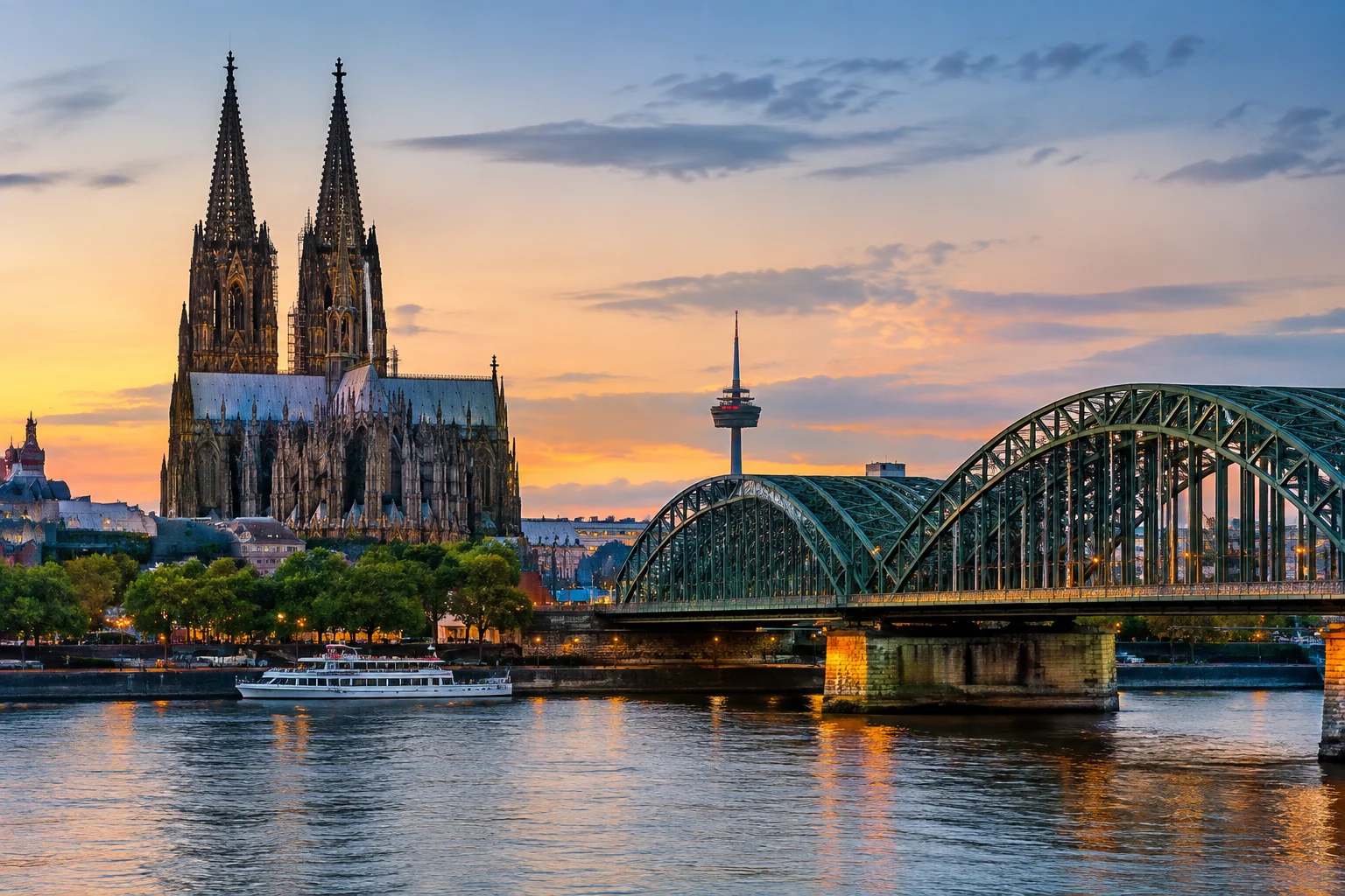 Germany Job Seeker Visa guide with Cologne Cathedral and Hohenzollern Bridge