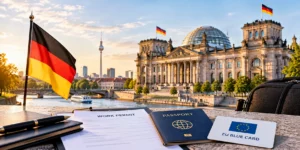 German work permit routes compared, showing the Skilled Worker permit and the EU Blue Card salary thresholds for 2026