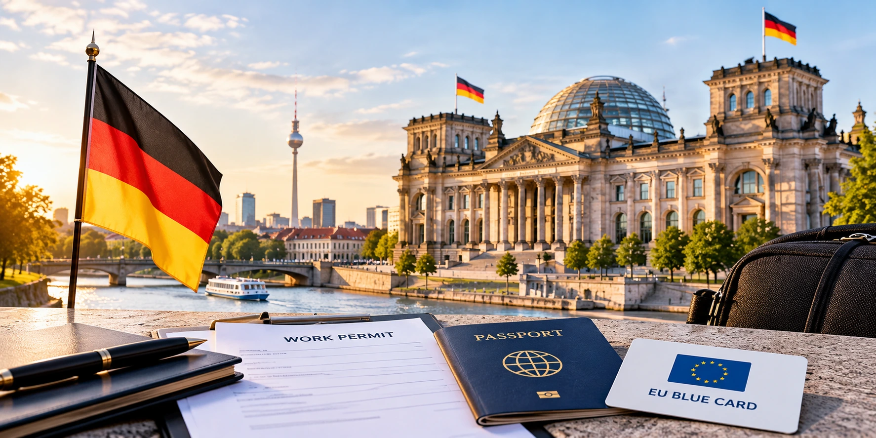 German work permit routes compared, showing the Skilled Worker permit and the EU Blue Card salary thresholds for 2026